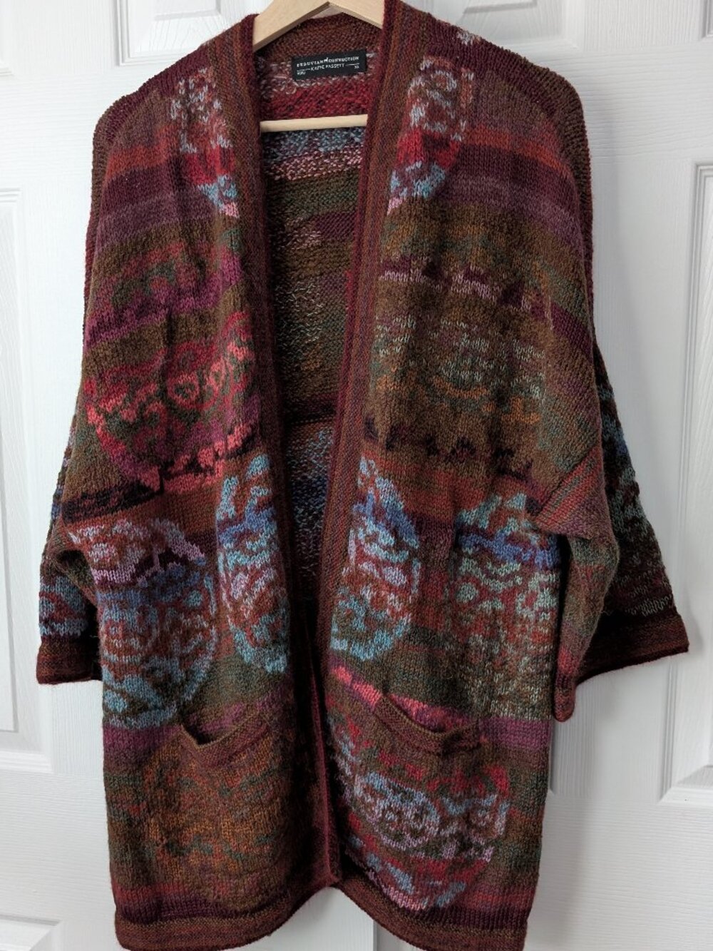 Peruvian Connection Kaffe Fassett Alpaca Handknit Open Cardigan Brown, XL boho - Picture 3 of 16